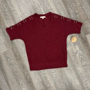 NWT Unique Burgundy Sweater Top Embellished Sleeves Sz S